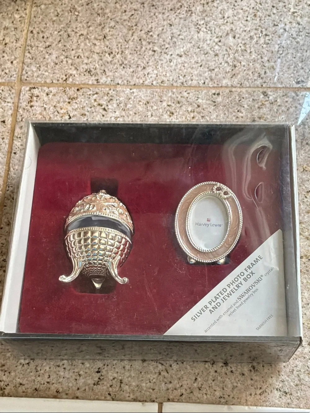 Silver-Plated Photo Frame and Jewelry Box Set - Gold and Black